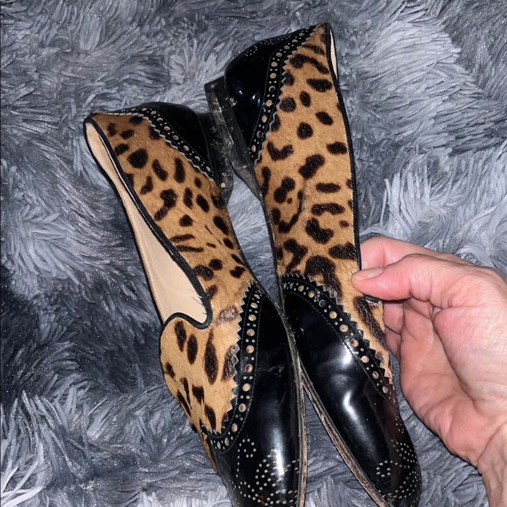 Marchesa Pony Fur and Laser cut Patent Leather Leopard Flats 41 US 11 - Picture 8 of 9